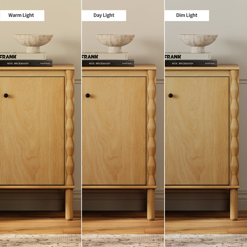 Buffet de 80 cm avec portes à fermeture douce et rangement dissimulé pour les câbles, couleur naturelle, L 31,5 po, Naturel