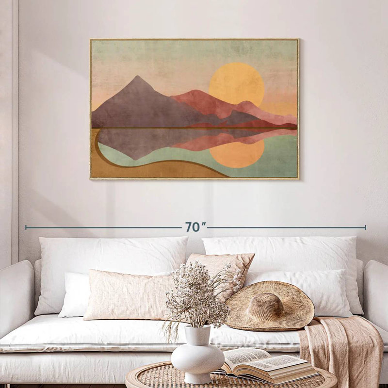 Boho Sundown, 40" X 27", Floating Frame Natural Wood