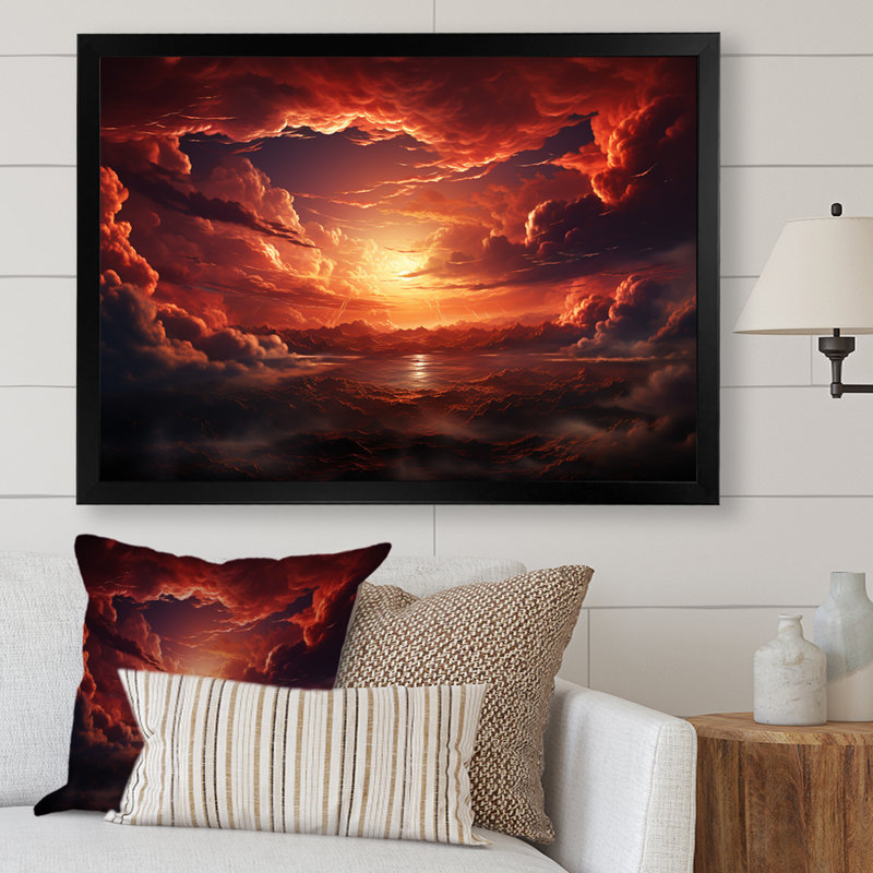Coucher de soleil sur le feu, art mural Sky, Cadre d'angle fermé noir, H 12 po x l 20 po x P 1 po