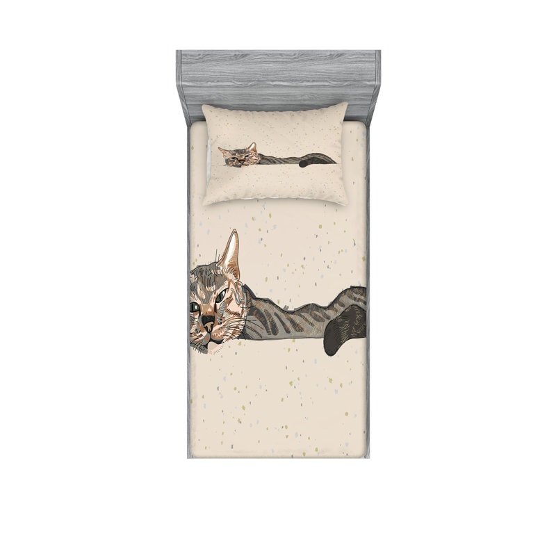 Drap-housse et coussin décoratif Ambesonne, gris beige, Ensemble de draps pour lit simple + 5 pièces supp