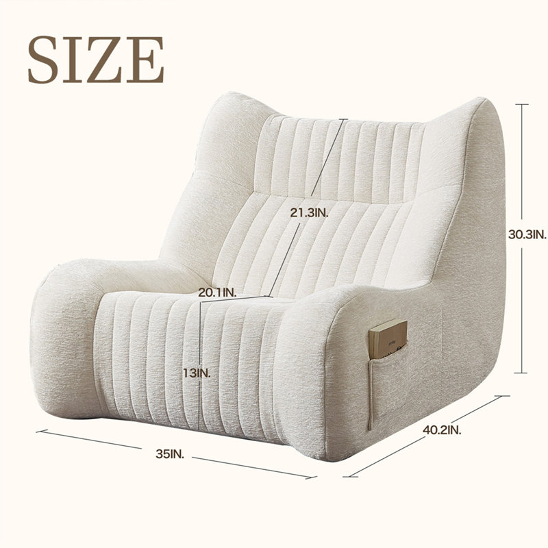 Cloud Lounge Chair – Ultra-Comfy Modular Bean Bag For Reading & Relaxation, White Chenille