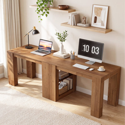 79-Inch Extra Long Desk, Two Person Computer Desk with Shelves
