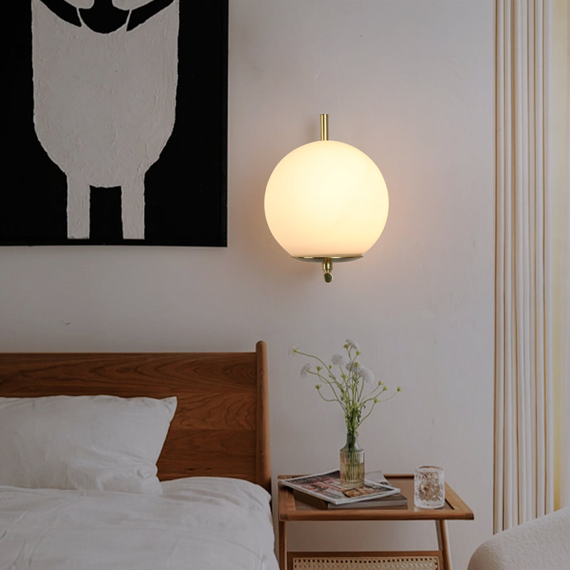 Ganae Modern Brass Gold Globe Glass Plug in Wall Sconce-Wall Lamp Fixtures for Bedroom