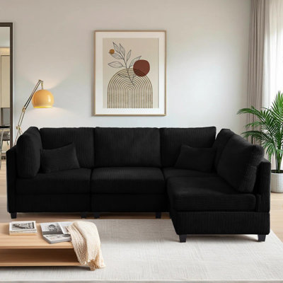 126" Corduroy Sectional Corner Sofa 4 Piece Modular Deep Seat Couch With Pillows, 1200 lbs Capacity, Pet-Friendly, Flexible Layout