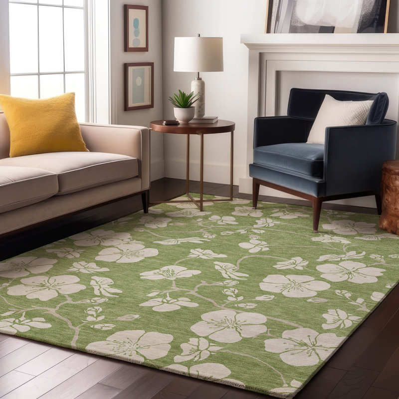 Premium Machine Washable Birchview AMF1032 Floral Rug, Rectangle 3' x 5'