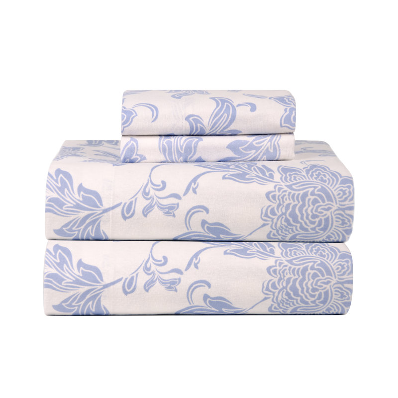 Flannel Floral Sheet Set, Queen Sheet Set+Fitted Sheet+2 Pillowcases
