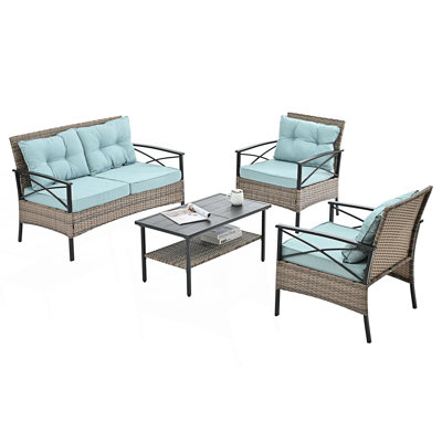 Patio Furniture, Outdoor Furniture, Seasonal Pe Wicker Furniture, Four Set Wicker Furniture With Table