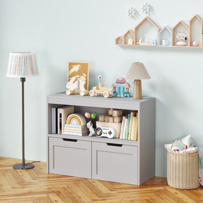 Armoire de rangement pour enfants avec tablette ouverte et 2 tiroirs de rangement, organisateur de jouets en bois pour enfants pour salle de jeux, chambre de bébé, chambre d'enfant