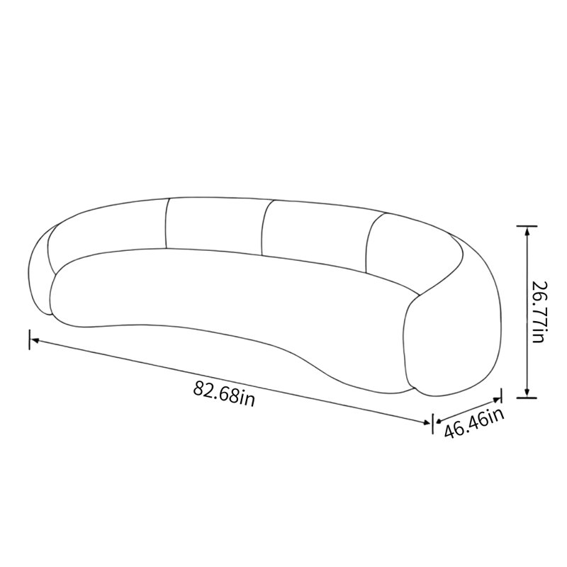 Canapé incurvé moderne de style simple, Gris, H 26,77 po x l 82,68 po x P 46,46 po