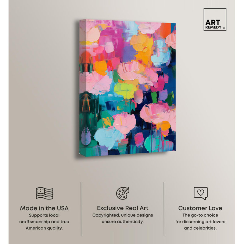 Vibrant Multicolor Abstract Wrapped Canvas Art, 30" x 20"