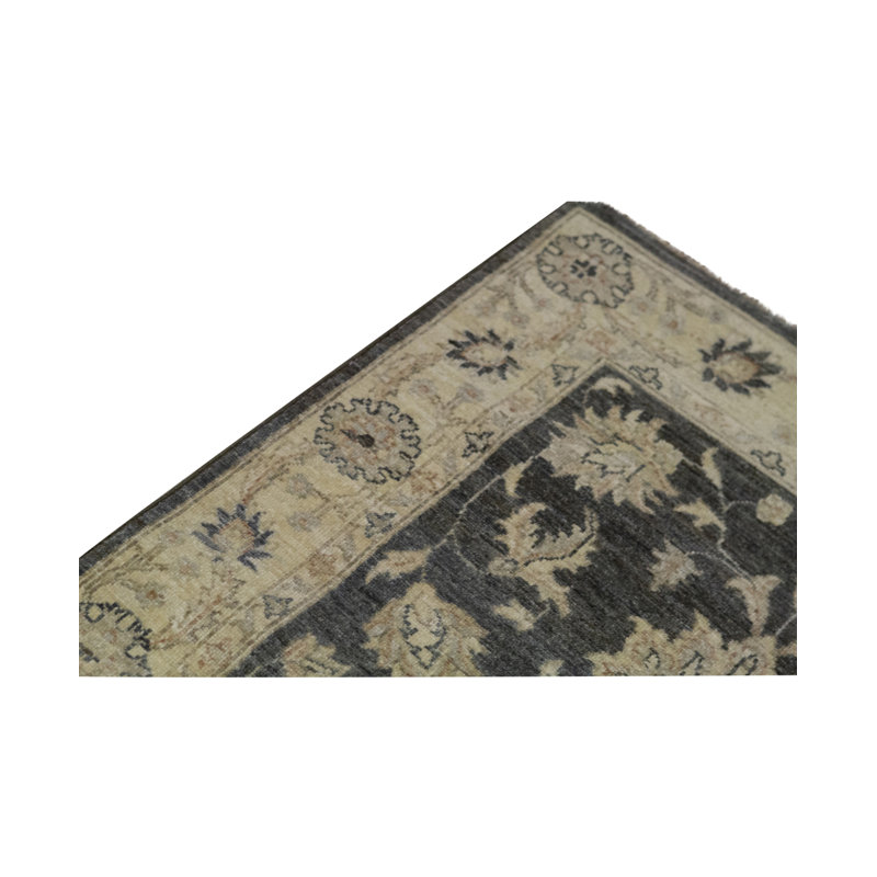 Tapis noir et ivoire de haute qualité noué à la main