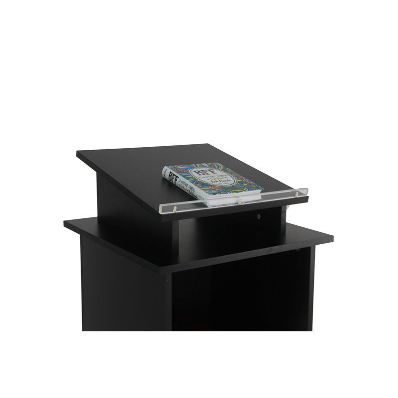 Black Wood Mobile Podium with Wheels and Storage