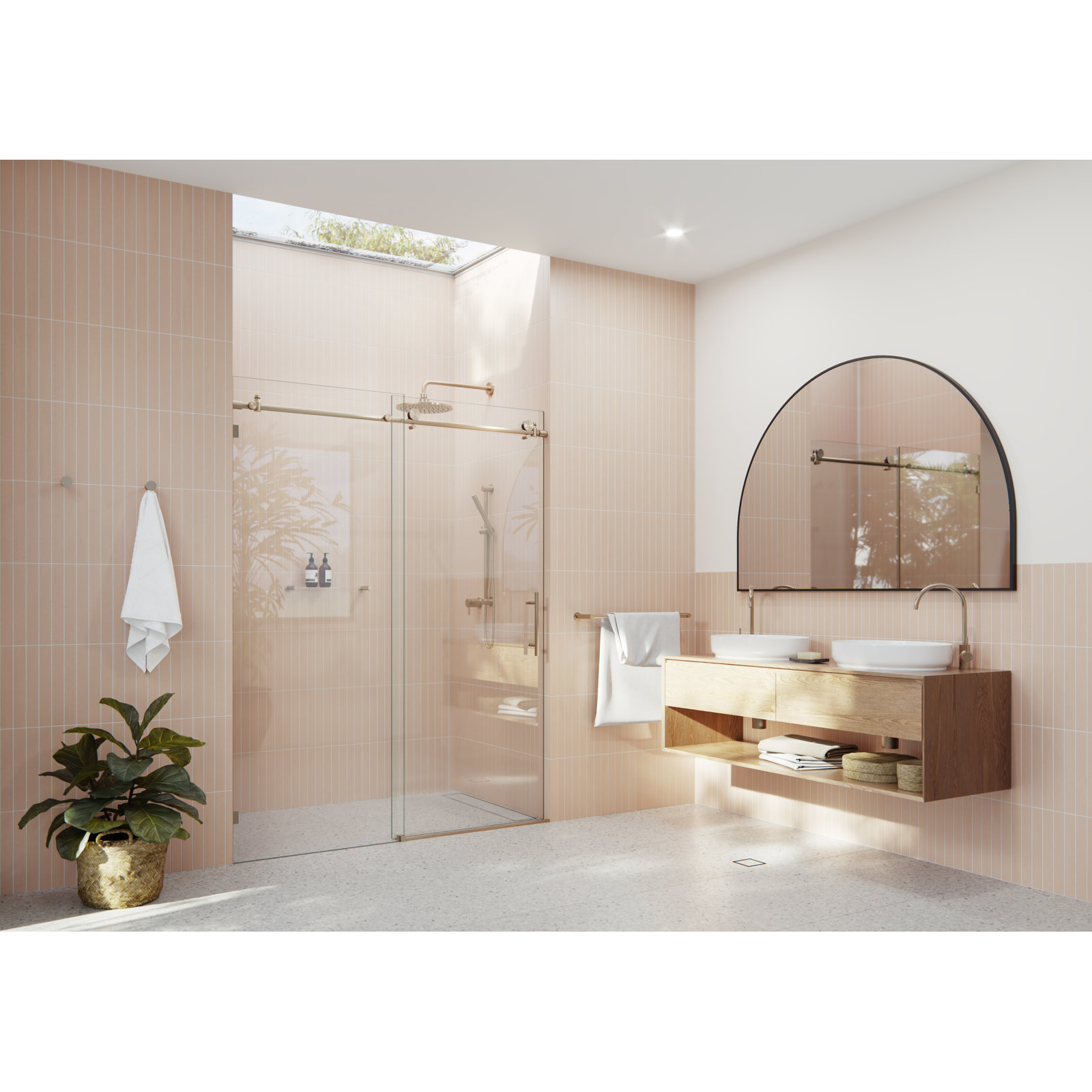 Eclipse 64" Frameless Sliding Shower Door, Brushed Bronze