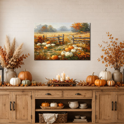 Art automnal sur toile citrouille d'automne, art mural d'automne pour salon, citrouille rustique
