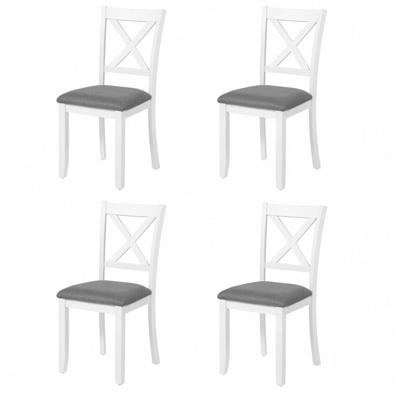 Dining Chairs Only, Wooden Dining Chairs Set Of 4, Kitchen Chair With Padded Seat, Upholstered Side Chair For Dining Room, Living Room, Kitchen, Grey & White Two Tone