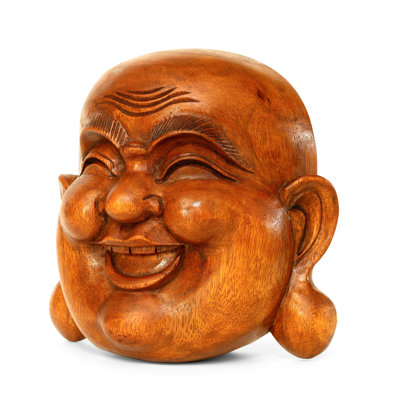 Dareau Wooden Wall Mask Laughing Smiling Happy Buddha Head Statue Hand Carved Stand Alone Sculpture Handmade Figurine Decor Handcrafted Art Wall Hangi -  Bungalow Rose, 880F0FD7D68D44BF85B4D6D95FBDFAC8