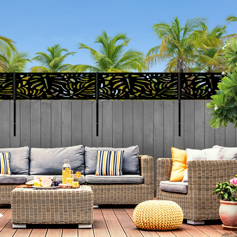 16"x48" Tropical Galvanized Steel Wall and Fence Extension Privacy Panel, Black