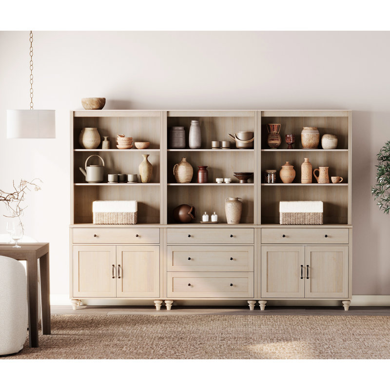 Ennia Solid and Manufactured Wood Dining Hutch, Light Beige