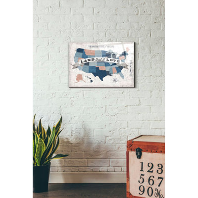 «USA Modern Vintage Blue Grey Red with Words» par Michael Mullan, art mural en verre acrylique