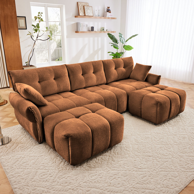 Ensemble de canapé spacieux orange brûlé, structure en bois durable, confort moderne pour le salon
