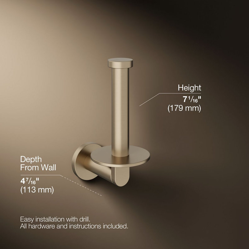 Vertical Wall Mount Toilet Paper Holder, Gold
