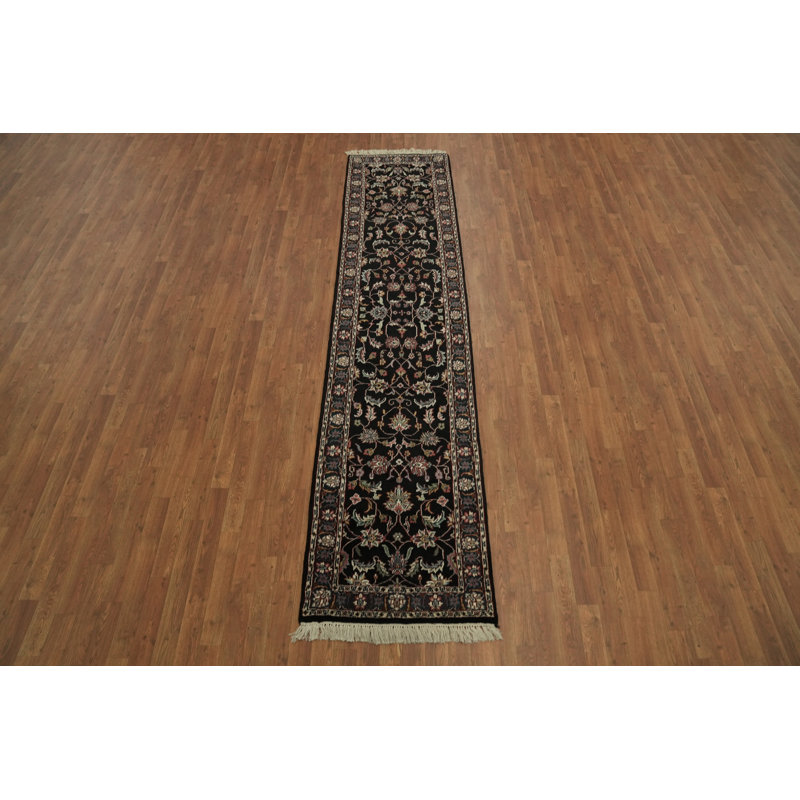 Tapis de couloir oriental traditionnel noir Ornate