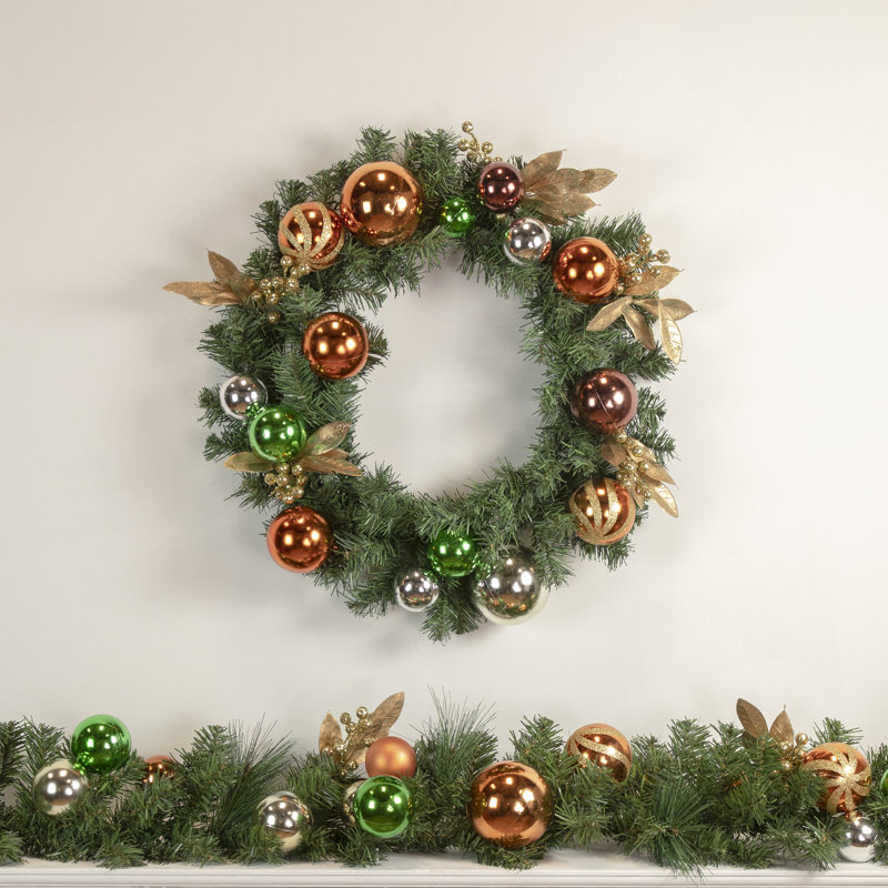 Guirlande de Noël 1 pi avec feuillage et ornements