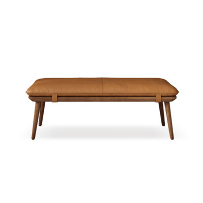 Brown Upholstered + Solid Wood Bench
