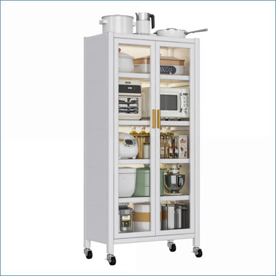 Armoires de cuisine | Organisateur de plancher en métal blanc | Mobile avec freins