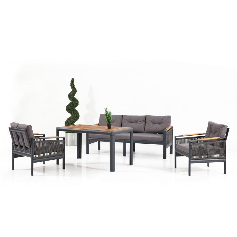 Ensemble de conversation avec coussins 4 pièces, Anthracite
