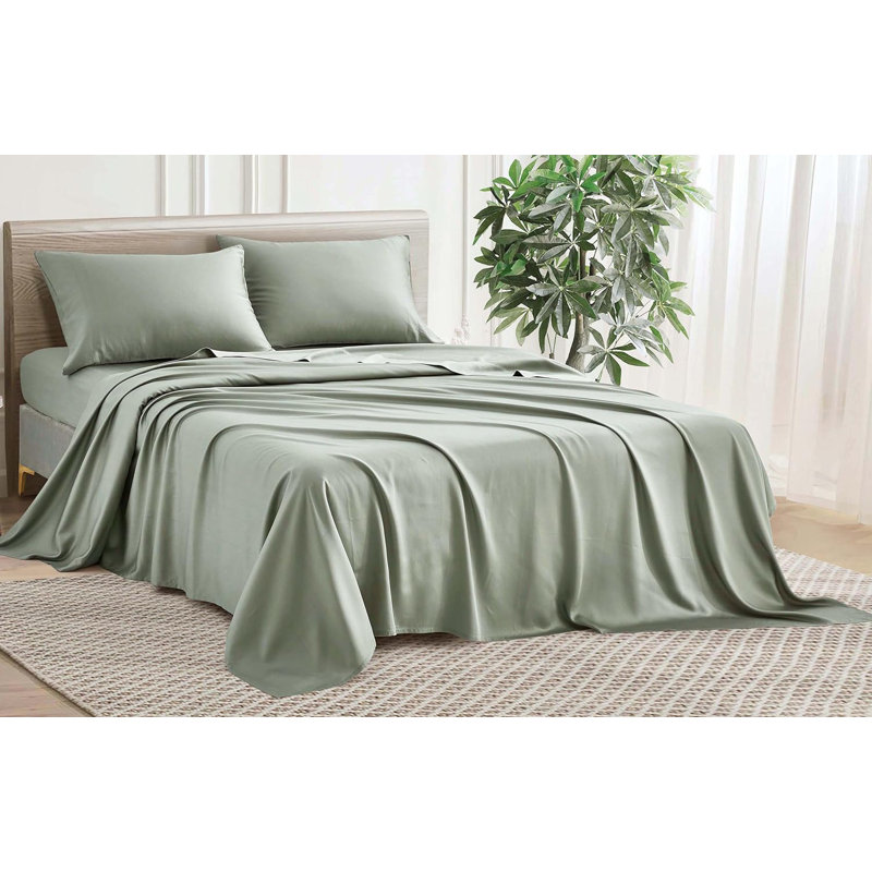 Silky Cooling Eucalyptus Tencel Lyocell Bedding Collection Sateen Sheet Set, Eucalyptus, King