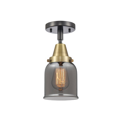 Caden Bell - 1 Light 5" Flush Mount - Incandescent Bulb - Black Antique Brass Finish - Light Smoke Shade