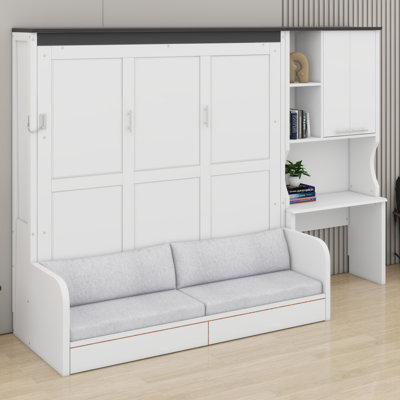 Murphy Bed Featuring Built-in Sofa, Desk and Storage Cabinet, Perfect Space-Saving Solution for Small Rooms