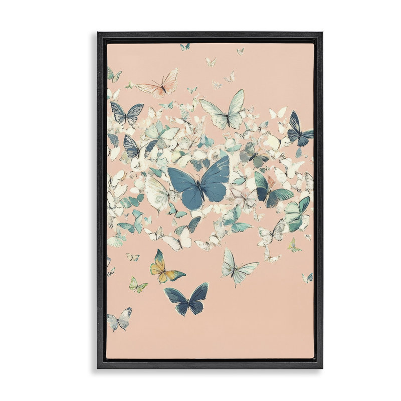 Bouquet de papillons sur un cadre flottant rose, design par Petal Prints Design, Cadre flottant noir de jais