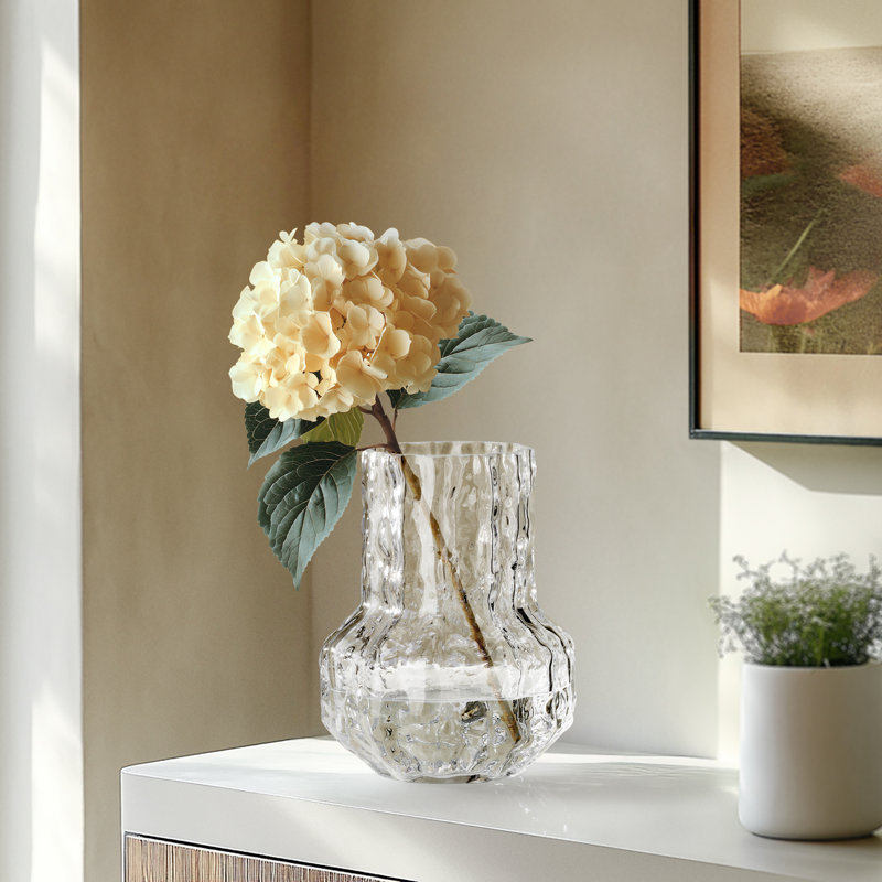 Jhonathon 7" Textured Clear Glass Table Vase, 7.25" H x 5.50" W x 5.50" D, Clear