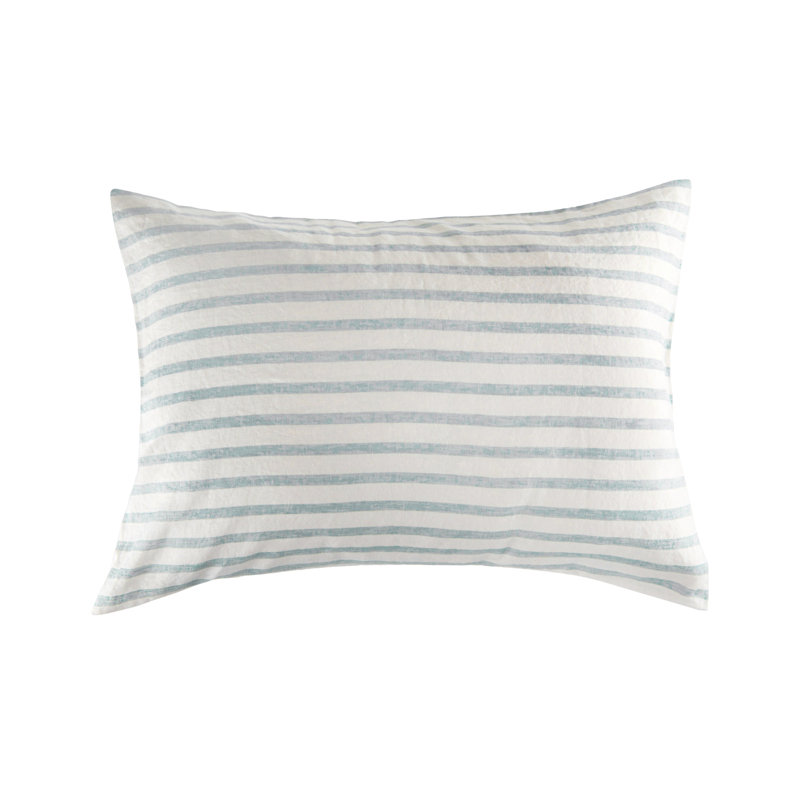 100% French Linen Pillowcase Set, King Pillowcase, Cream/Wave Striped
