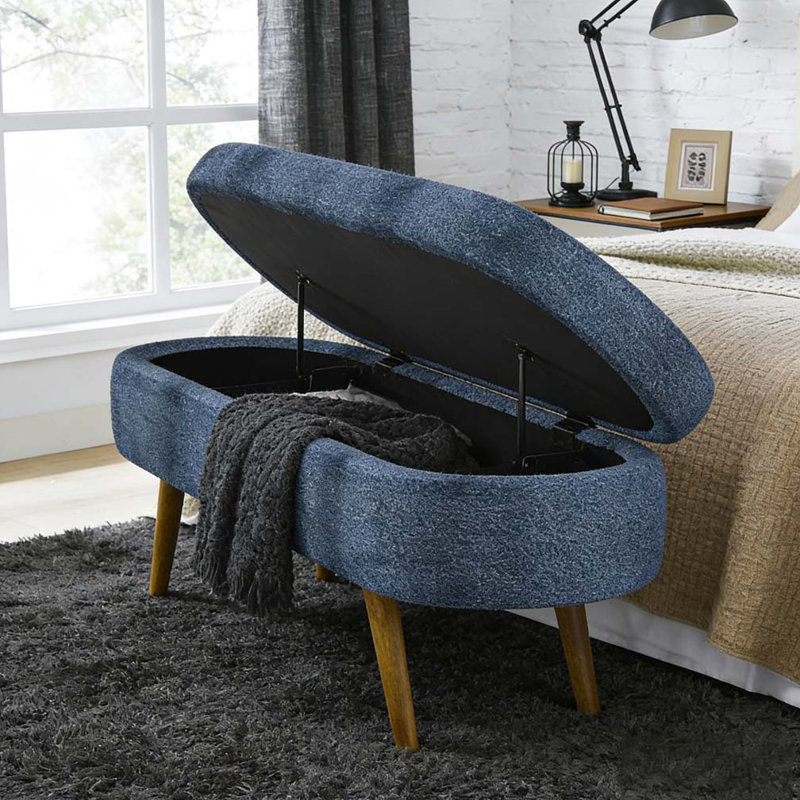 Banc de rangement repose-pieds ovale, Bleu très foncé