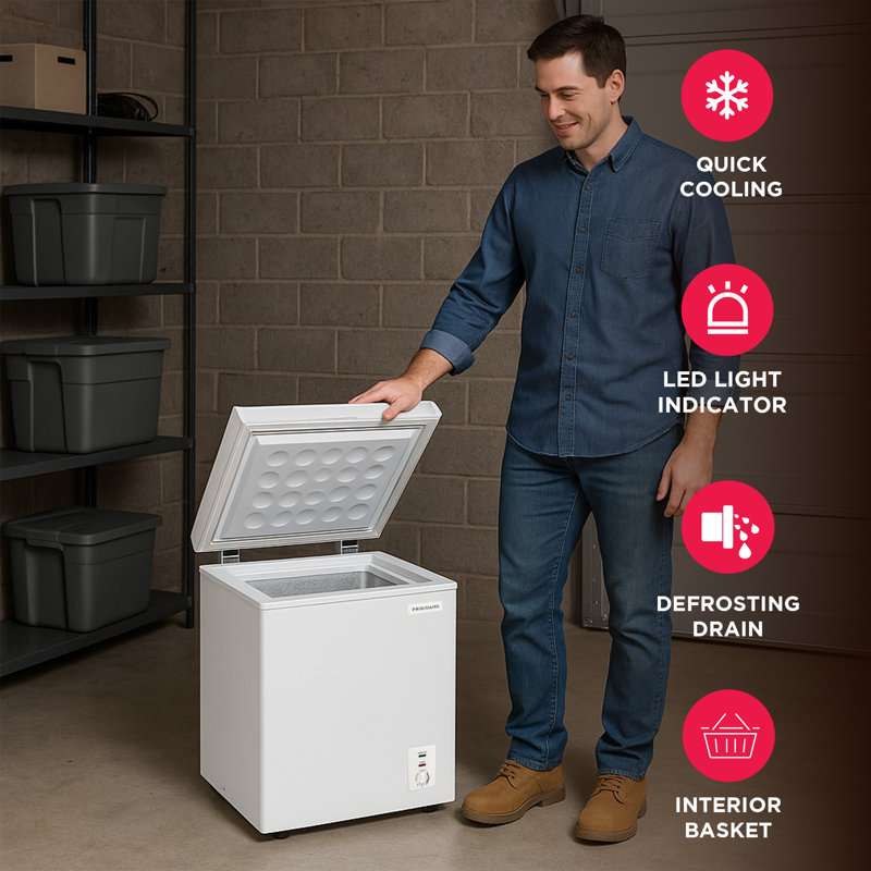 Frigidaire 2.1 Cu. Ft. Chest Freezer, Garage Ready Deep Freezer in White