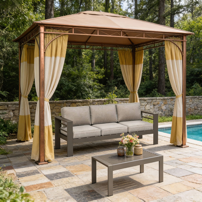 Ensemble de conversation de patio moderne 2 pièces 75 po avec 3 sièges, Kaki, Beige