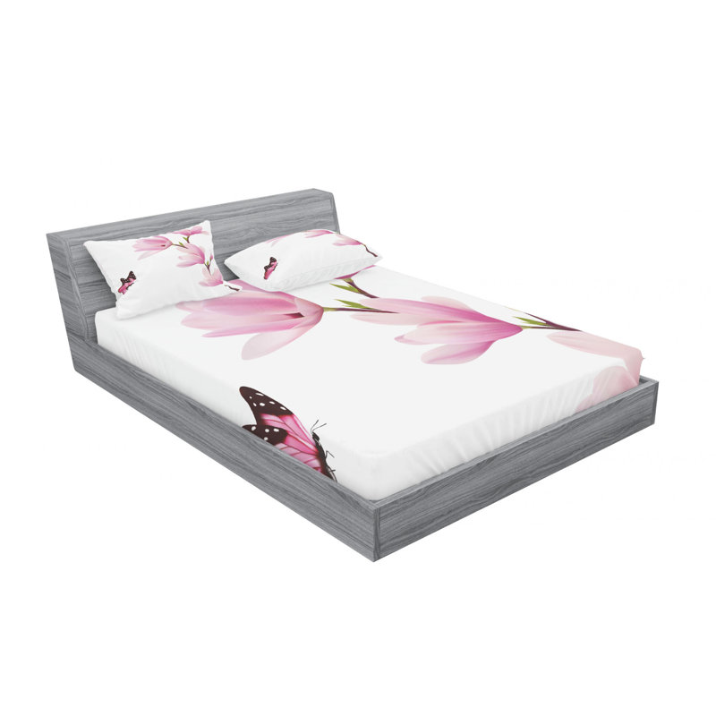 Microfiber Floral Sheet Set, Full/Double Sheet Set with Fitted Sheet