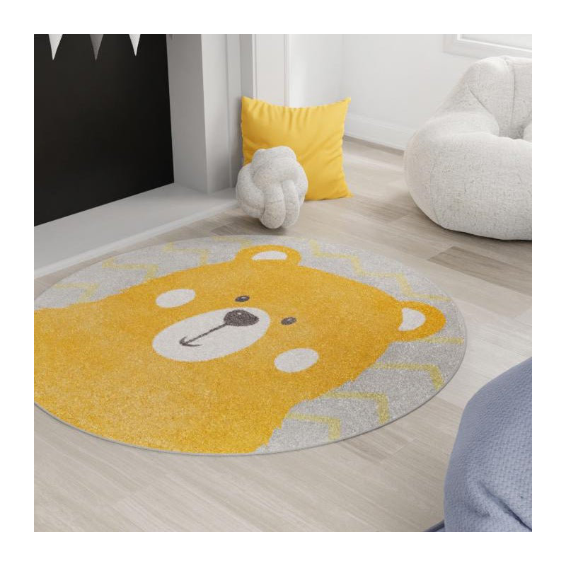Tapis pour enfant Whimsy Kids, Rond 5 pi 3 po, Gris/Jaune