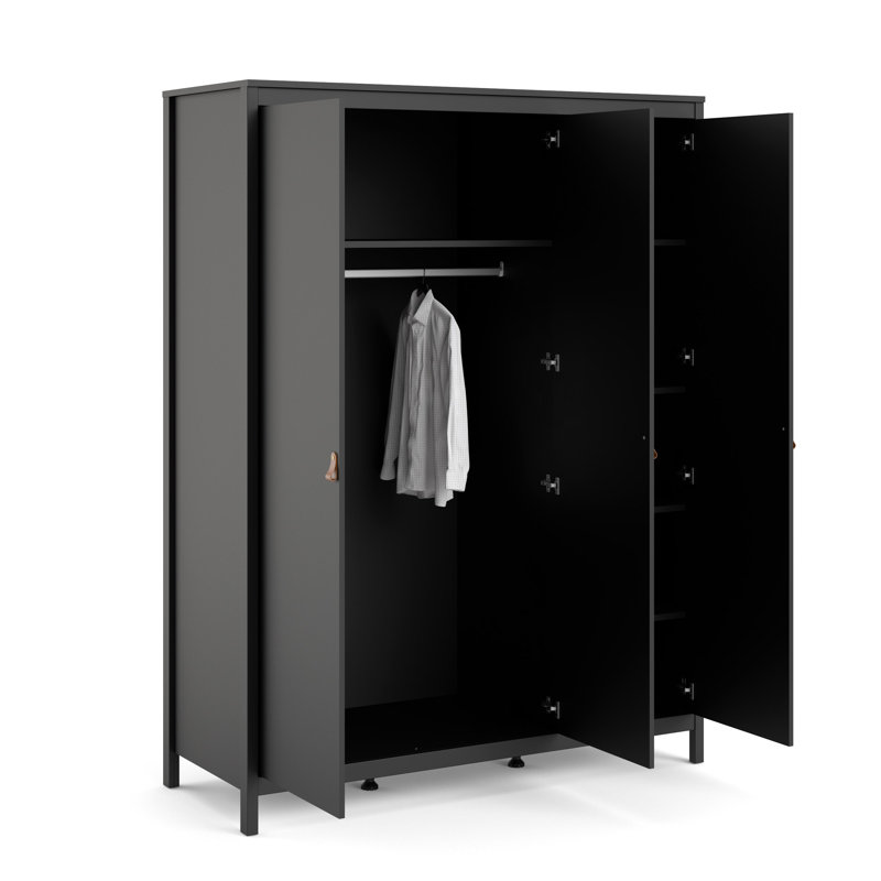 Besiana 3 Door Manufactured Wood Wardrobe, Black