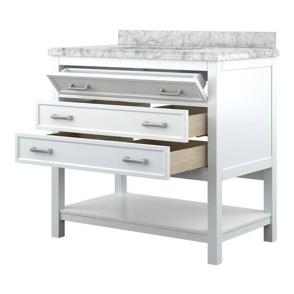 Meuble-lavabo simple 37 po avec plateau en marbre Mehvish, Blanc