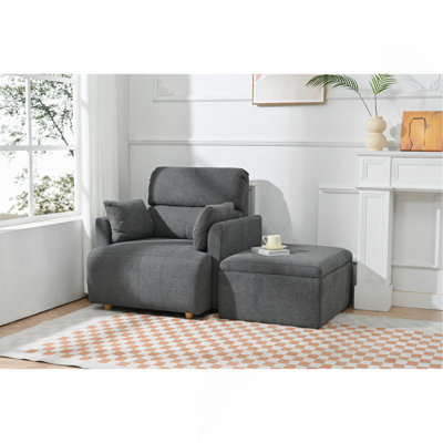 Oversized Chair W/Storage Ottoman, Wide Accent Armchair Chair For Living Room, Modern Lounge Chair, Upholstered Mid-Century Reading Chair, Comfy Living Room Chair, Deep Seat Sofa Couch(Dark Gray)