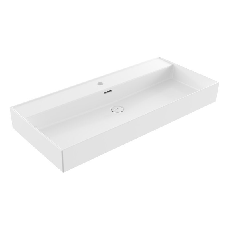 Milano Countertop / Wall Mounted Basin - 1TH, 14.5cm H x 101.5cm L x 46.5cm W, Gloss White