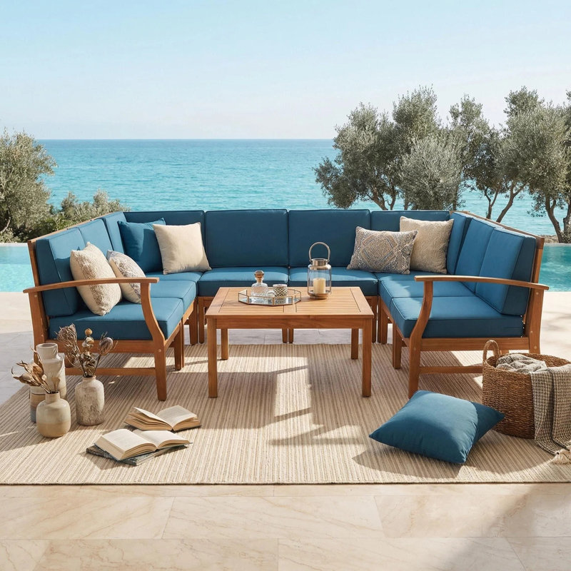 Ensemble de conversation modulaire avec coussins 9 pièces Theodore, bleu