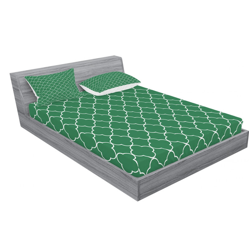 Ensemble de draps en microfibre Quatrefoil, Ensemble de draps pour lit double + un drap-housse, Vert