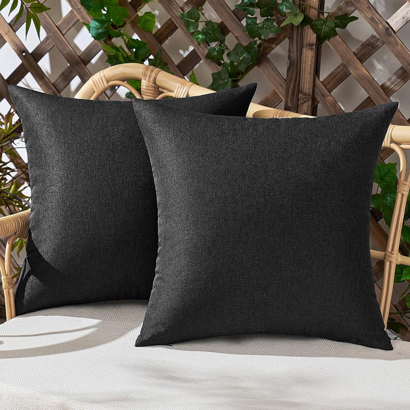 Set of 2 colorful Indoor/Outdoor Throw Pillows Lumbar support FULL set with inserts 18"x18", Square 18", Black, Polyester