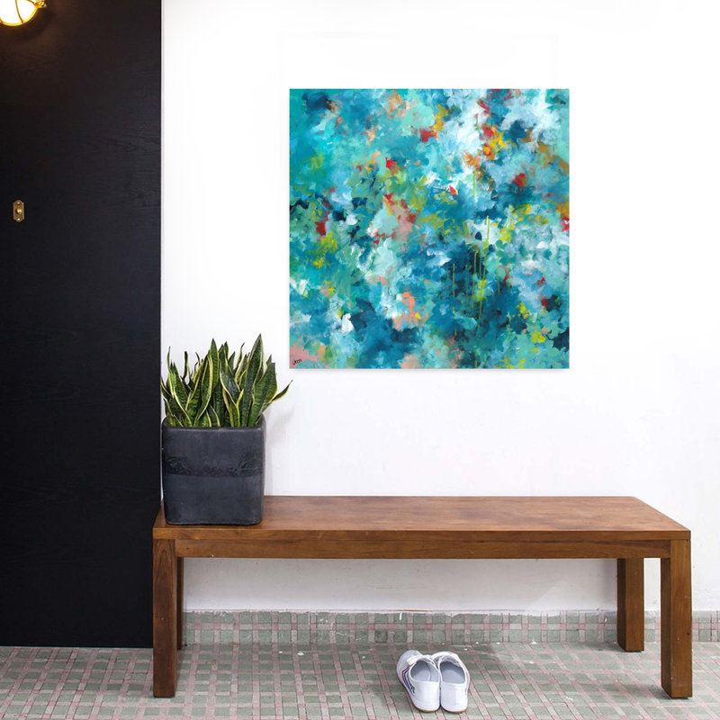 Art contemporain abstrait forêt tropicale, H 32 po x l 32 po