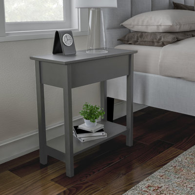 Danay Flip-Top End Table - Slim Side Console with Hidden Hinged Storage Compartment and Lower Shelf - For Living Room or Hallway Use